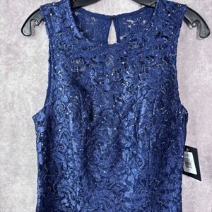 Marina NWT Size 6 Navy Lace Sequins Sleeveless Sheath Cocktail Formal Dress